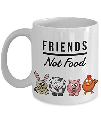 Funny Vegan Mug Friends Not Food Gag for Vegetarian Ceramic Coffee Cup Birthday Gift Bday Coworkers Men Women Him Her Mom Dad Sister Present Idea Boyfriend Girlfriend 11oz