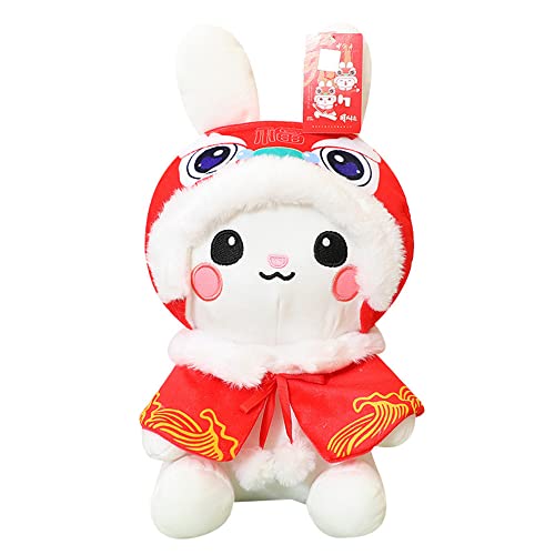 XIZHI Rabbit Stuffed Animal Plush Pillow Toy Chinese New Year Plushes Year Zodiac Rabbit Mascot Decoration Gift for Adult Kids Spring Festival,11.8'' Red