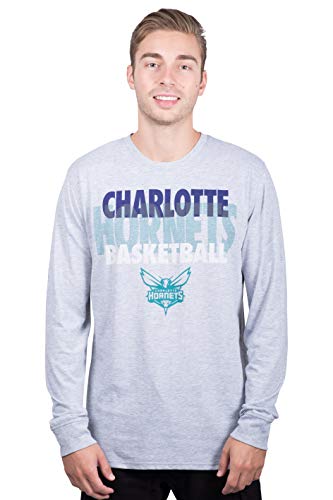 Ultra Game NBA Charlotte Hornets Mens Supreme Long Sleeve Pullover Tee Shirt, Heather Gray, Medium