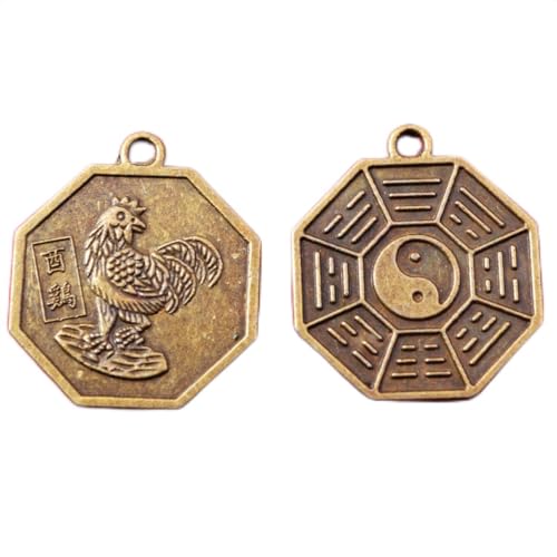 Chinese Zodiac Tai Chi Pakua Feng Shui Pendants W Five Element Thread W Gift Bag Y1043 (Rooster)