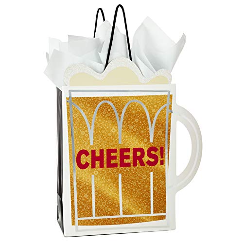 Hallmark 9' Medium Gift Bag with Tissue Paper (Cheers! Beer Mug) for Christmas, Father's Day, Birthdays, Graduations, Promotions, New Jobs or Any Occasion