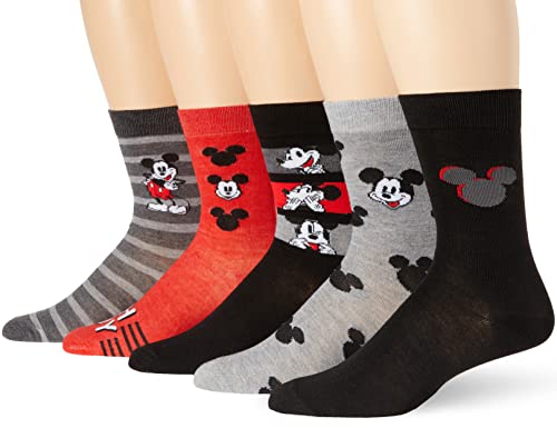 Disney mens Mickey Mouse Men's 5 Pack Crew Casual Sock, Red Black Multi, 10 13 US