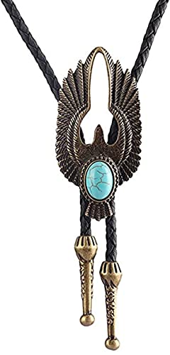 AZORA Thunderbird Bolo Tie Turquoise Brass Bird Gifts for Him Native American Indian Leather Cowboy Necktie Mens Leather Bola Necklace Men