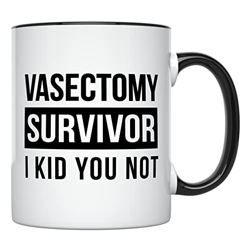 YouNique Designs Vasectomy Mug for Men, 11 Ounces, Vasectomy Gag Cup, Funny Get Well Coffee Mug for Men, Vasectomy Gifts (Black Handle)