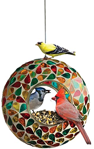 Home Craft Expressions Circular Mosaic Hanging Bird Feeder for Outdoor and Large Cages - for Small and Medium Birds Hand-Crafted Design