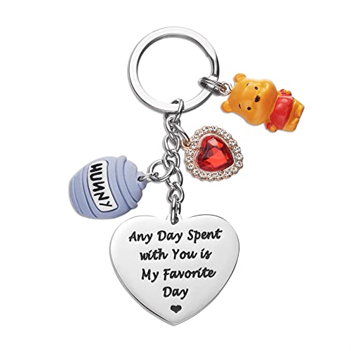 Winnie the Pooh Stuff Disney Keychain Inspirational Gifts Any Day Spent with You Is My Favorite Day Friendship Gift Pooh Bear Keychains