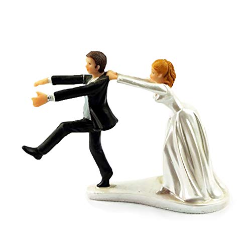 SCHOLMART Wedding Cake Topper, Funny Figurines, Hand Painted, 1 Piece, Resin, 2.8x5.5 inches, Includes Box (Chasing Groom)