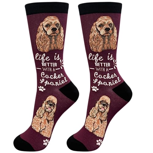E&S Pets Pet Lover Socks - Dog Socks - Cat Socks - Fun Pet Lover Gifts - Cute Crew Socks - Unisex Novelty Socks - One Size Fits Most (Cocker Spaniel)