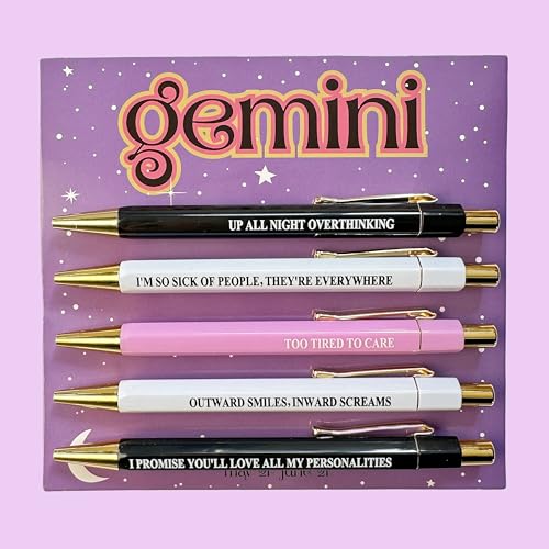 Kapoorow 5pcs Funny Gemini Pen Set, Personalized Bride Theme Pen Full of Blessing Fun Quotations Daily Pen Set, Black Ink, Medium Nib 1.0mm, Funny Wedding Gifts for Friends and Family (Gemini Pen)