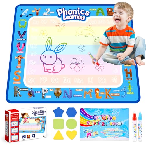 Toddler Toys for 3 4 5+ Year Old Kids Boys Girls, Water Doodle Mat for Toddlers 3-5 Preschool Educational Learning Toys Halloween Birthday Easter Basket Stuffers Gifts for 3-8 Year Old Boys Girls Blue