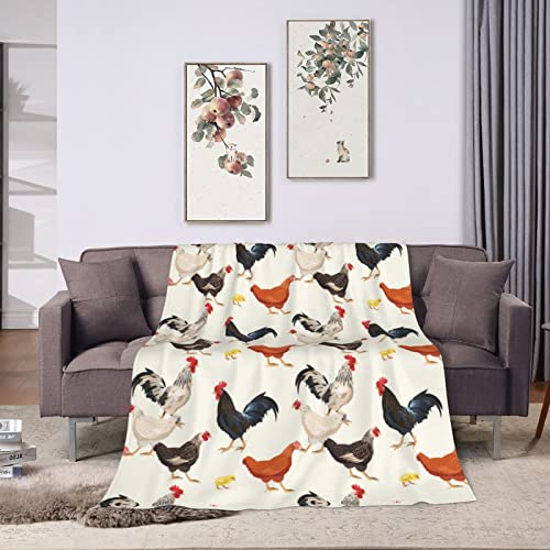 Cute Chicken Printed Blanket, Soft Fuzzy Flannel Plush Throw Blanket for Couch,Sofa Bed Decorative Blankets Funny Colorful Rooster Swaddle Baby Kids Blanket All Season 60'x50'