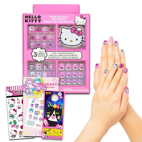 Hello Kitty Nail Art Stickers Set for Girls - Bundle with Hello Kitty Stick On Nails Plus Tattoos, Stickers, More for Party Supplies | Hello Kitty Press On Nails for Kids