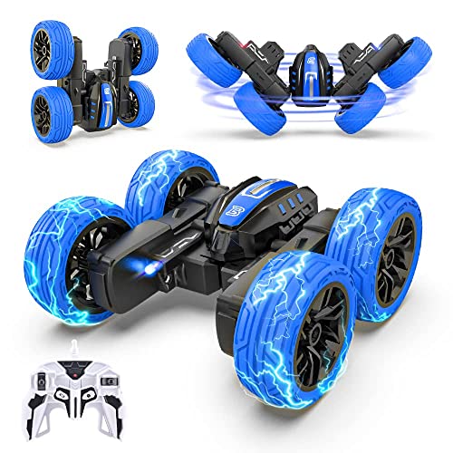 BEZGAR Remote Control Car - Double Sided Mini RC Stunt Car, 360 Flips Rotating RC Cars with LED Lights, 2.4Ghz Indoor/Outdoor All Terrain Rechargeable Electric Toy Cars