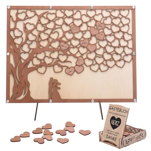 HYMENEX Wedding Guest Book Alternative, Guest Book Wedding Reception with Wooden Hearts Guest Book Signs for Wedding Anniversary Birthday Party Baby Shower