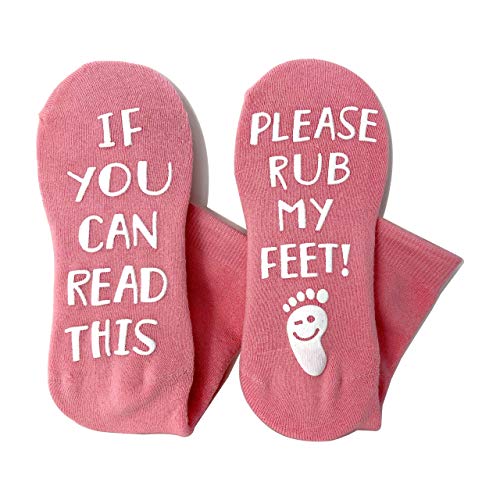 SILLY OBSESSIONS Funny Novelty Cozy If you can read this, Please Rub My Feet Socks Fun cotton cozy socks for women. Great Birthday Gift Idea for Wife, Mom, Girlfriend, Graduation