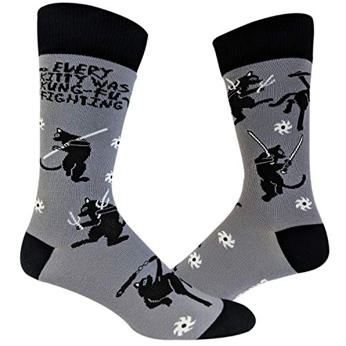 Mens Every Kitty Was Kung Fu Fighting Socks Funny Cat Mom Sock Novelty Crazy Saying Gift Fun Pattern
