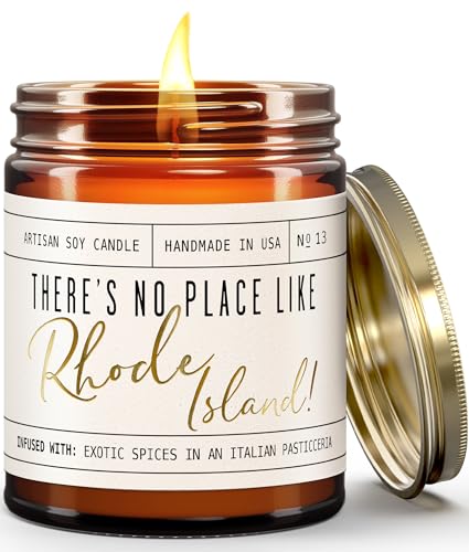 Rhode Island Gifts, Rhode Island Decor for Home - 'There's No Place Like Rhode Island Candle, w/Vanilla, Cardamon & Orange I Rhode Island Souvenirs State Gifts I 9oz Jar, 50Hr Burn, USA Made