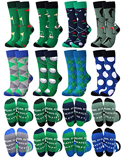 8 Pair Golf Socks for Men Novelty Design Golf Socks Golfer Gift for Men 10-13 Christmas Father‘s Day Gift for Golf Lovers