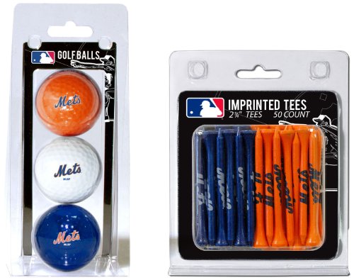 Team Golf MLB New York Mets 3 Golf Balls And 50 Golf Tees Logo Imprinted Golf Balls (3 Count) & 2-3/4' Regulation Golf Tees (50 Count), Multi Colored