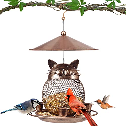 LBTING Bird Feeder for Outside, Squirrel Proof Metal Wild Bird Feeder Decoration for Hanging Outside Garden Yard, Cute Cat-Shaped