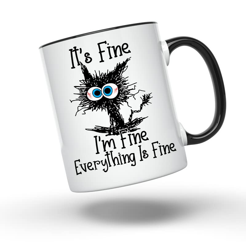 Bliss Monkey Co. I'm Fine Everythings Fine Coffee Mug - Funny Sarcastic Mug - Cat Lover Coffee Mug - 11 Ounce Novelty Coffee Cup - BMCM00149…