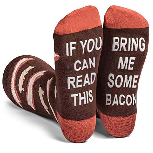 Lavley If You Can Read This, Bring Me Funny Socks - Novelty Gifts for Men, Women and Teens (US, Alpha, One Size, Regular, Regular, Bacon)
