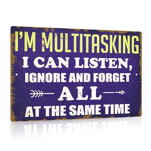 Putuo Decor Garage Signs Funny Sarcastic Signs For Man Cave Decor, I'm Multitasking I Can Listen Ignore And Forget All At The Same Time Retro Metal Tin Sign, Funny Signs With Saying For Bar Bathroom