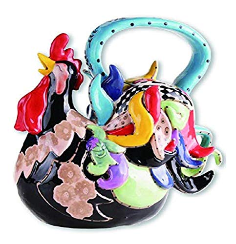 Blue Sky Ceramics Funky Black Rooster Teapot, Multi