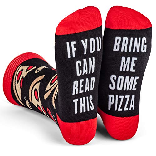 Lavley If You Can Read This, Bring Me Funny Socks - Novelty Gifts for Men, Women and Teens (US, Alpha, One Size, Regular, Regular, Pizza)