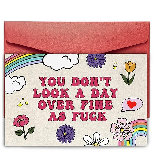 SuperShunhu Funny Birthday Card for Her, Birthday Gift for Girlfriend Wife, Happy Birthday Card for Friend Bestie, You Don’t Look A Day Over Fine AF Card