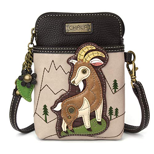 CHALA Cell Phone Crossbody Purse-Women PU Leather/Canvas Multicolor Handbag with Adjustable Strap - Goat - ivory
