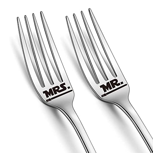 2 Pcs Mr. And Mrs. Starwars Funny Engraved Fork, 8.26' Stainless Steel Dinner Dessert Forks Gifts, Novelty Gift Idea for Women, Men, Friends, Parents, Thanksgiving, Birthday Christmas