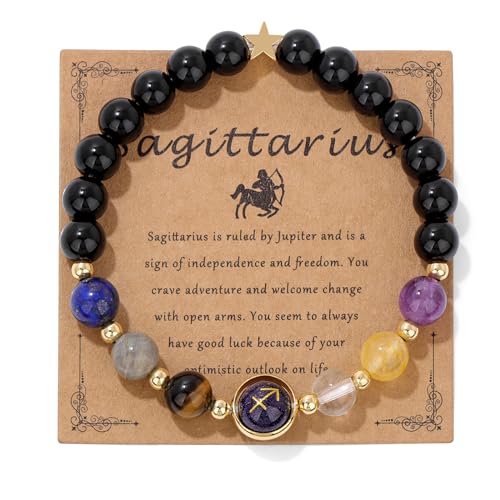 GolbalJew Sagittarius Zodiac Bracelets Healing Crystal 12 Constellations Protection Stone Beads Bracelet for Women Birthday Zodiac Gifts Horoscope Spiritual Jewelry