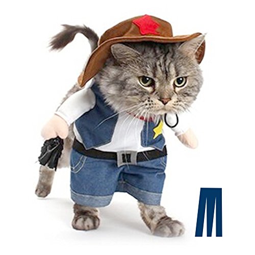 Mikayoo Pet Dog Cat Halloween Costumes,The Cowboy for Party Christmas Special Events Costume,West Cowboy Uniform with Hat,Funny Pet Cowboy Outfit Clothing for Dog cat(S) Blue