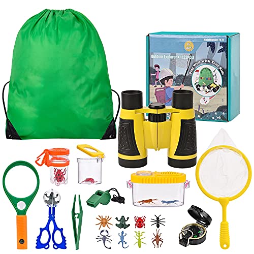 Outdoor Explorer Kit Gifts Toys,Kids Binoculars Set,Outdoor Exploration Set,Best for 8+ Year Old Boy and Girl,Kids Adventure Kit,Children Outdoor Educational Kit(22 PCS)