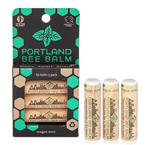 Portland Bee Balm All Natural Handmade Beeswax Based Lip Balm, Oregon Mint 3 Count