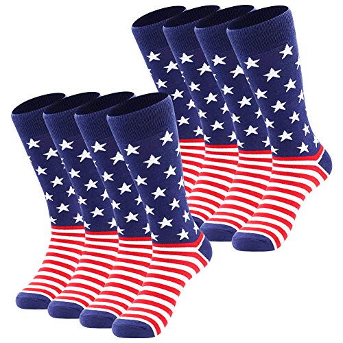 BISOUSOX American Flag Socks Men's Fun Dress Patriotic Stars Cotton Novelty Wedding Groomsmen Bridegroom Socks