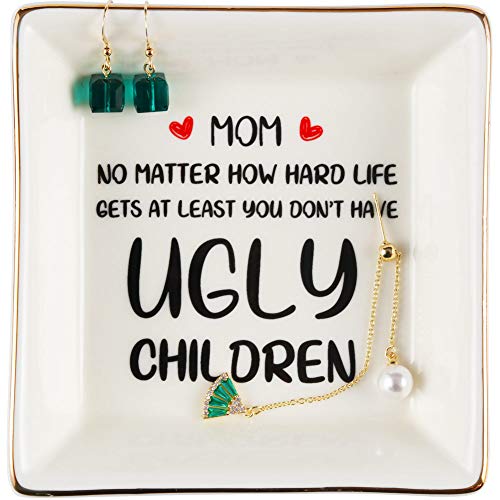 AREOK Best Mothers Day Gifts for Mom, Funny Mom Gifts from Daughters Son - Mom Mothers Day Birthday Gift, Jewelry Tray, Ceramic Ring Dish Holder, Trinket Dish, You Don’t Have Ugly Children