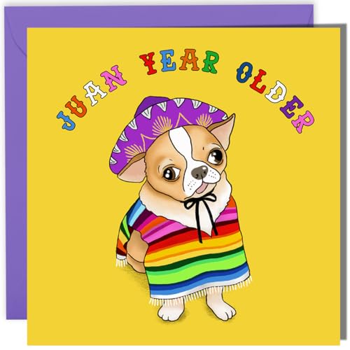 CENTRAL 23 Funny Animal Birthday Card - 'Juan Year Older' - For Mom Dad Husband Wife Him Her Men & Women - Cute Dog - Birthday Cards Joke - Comes With Fun Stickers