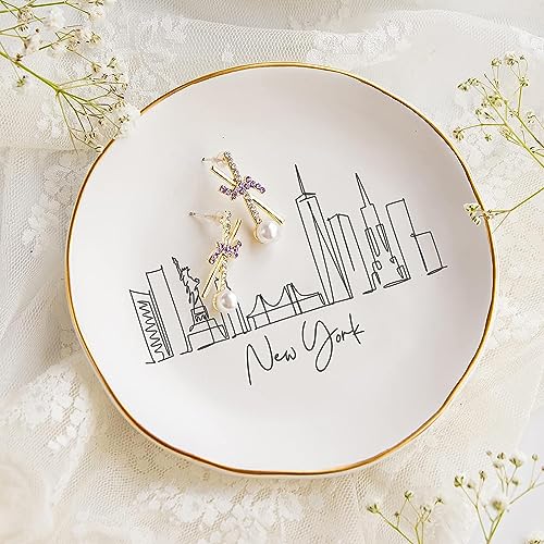 COLLECTIVE HOME - Skyline Jewelry Dish, Ceramic Trinket Dish, Landscape Jewelry Tray, Decorative City View Plate for Rings Earrings Necklaces Bracelet Watch Keys (New York)