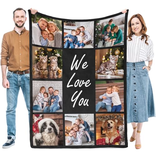 Anlewo Personalized Gifts for Mom Dad, Custom Throw Blankets with Photos, Customized Gifts for Women Men Family Friend Girlfriend on Birthday Christmas Mothers Fathers Day Valentines Day