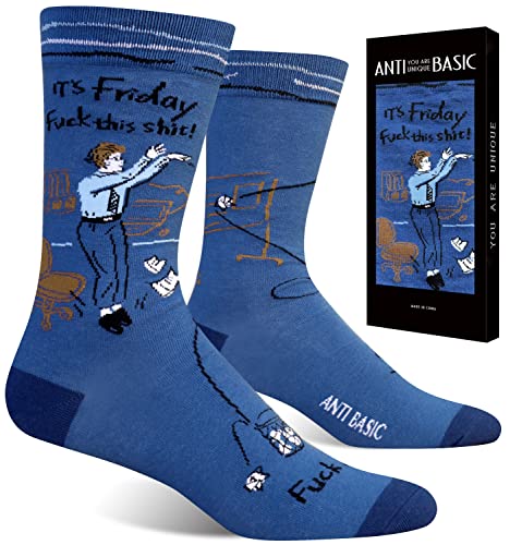 ANTI BASIC Socks Christmas Gift for Men Novelty Video Game Funny Saying Socks Beer Fox Snake Zombie Break a Leg Socks (Friday Work)