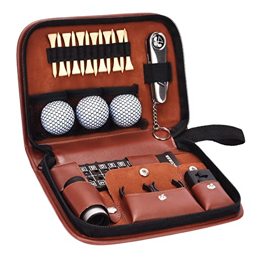 Jiskan Golf Gifts for Men and Women, Golf Accessories Set with Hi-End Case, Golf Balls, Rangefinder, Golf Tees, Brush, Multifunctional Divot Knife, Scorer, Golf Ball Clamp