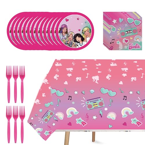 61PCS Barbi Party Decorations Barbi Birthday Decorations Include Plates, Forks, Napkins, Tablecloth Bar+bie Party Supplies for Girls Doll Themed Birthday Party Supplies