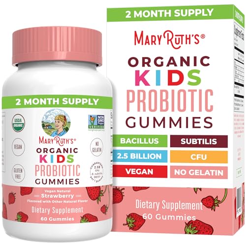 MaryRuth Organics Kids Probiotics for Digestive Health, USDA Organic Probiotic Gummies, 2 Month Supply, for Kids, Immune Support, Gut Health Supplement, Vegan, Non-GMO, Gluten Free, 60 Count