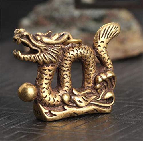EatingBiting 1.5inch Fengshui Good Luck Chinese Antiques Collectible Pure Bronze Brass God Folk Exorcise Evil Chinese Zodiac Dragon Amulet Pendant Figurine Wealth Lucky Figurine Gift & Home Decor