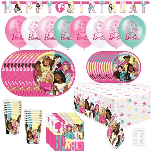 Unique Barbie Party Decorations Pack for 16 Guests – Barbie Banner, Balloons, Plates and Napkins, Cups, Table Cover, Checklist - Barbie Birthday Decorations, Barbie Birthday Party Supplies