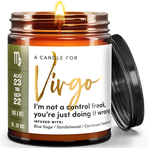 WAX & WIT Virgo Gifts for Women, Zodiac Gifts for Women, Astrology Gifts for Women, Zodiac Candles, Virgo Candle, August Birthday Gifts, September Birthday Gifts for Women, Astrology Candle - 9oz