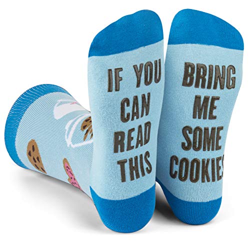 Lavley If You Can Read This, Bring Me Funny Socks - Novelty Gifts for Men, Women and Teens (US, Alpha, One Size, Regular, Regular, Milk & Cookies)