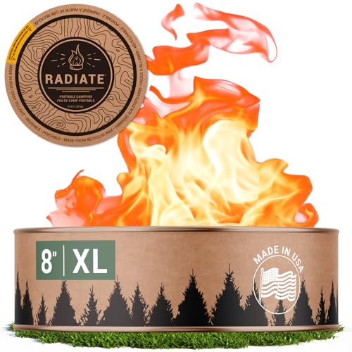 Radiate XL 8' Portable Campfire As Seen On Shark Tank - Up to 5 Hours of Burn Time - Reusable Travel Fire Pit for Camping, Patios, and Beach Days - Great Alternative to a Real Fire - Made in USA